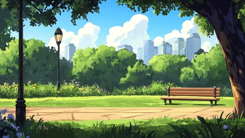 Sunlit city park bench inviting a quiet, peaceful pause.