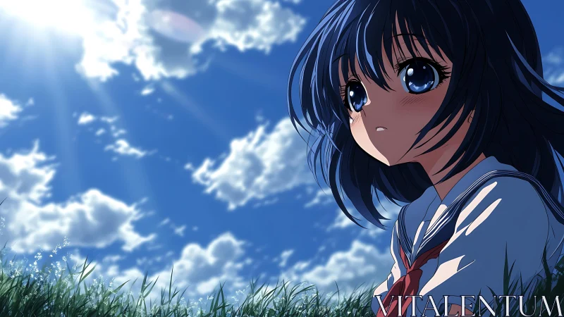 Summer sky cradles a quiet daydreamer in deep blue light