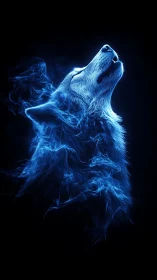 Luminescent spectral wolf rendered in blue plasma-like energy