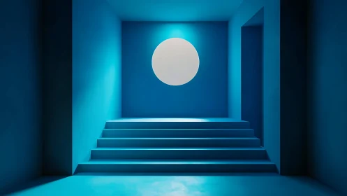 3D rendered architectural corridor with centered geometric sphere.