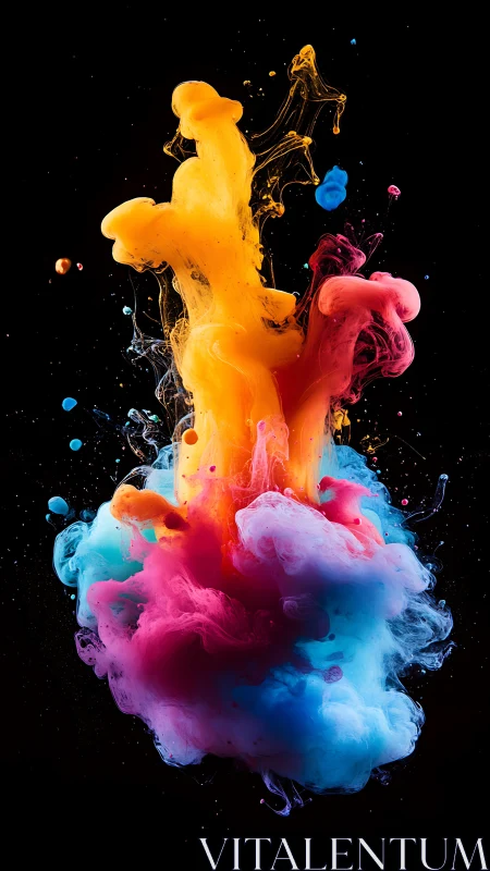 Multicolored liquid dispersion in dark suspended environment.