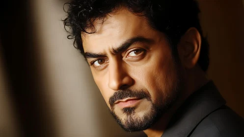 Intense bearded man in moody close-up portrait lighting.