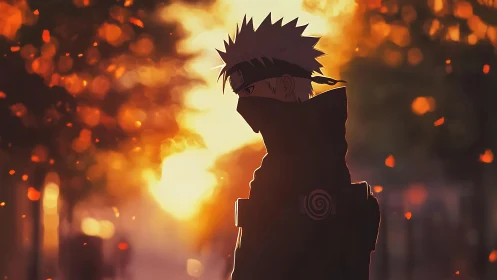 Anime silhouette study with sunset bokeh and warm backlight.