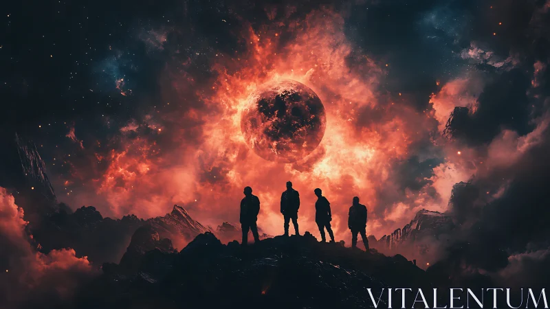 Stargazers on the Rift Edge Under a Burning Cosmic Eclipse.