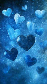Blue Luminescent Hearts Floating in Starlit Space