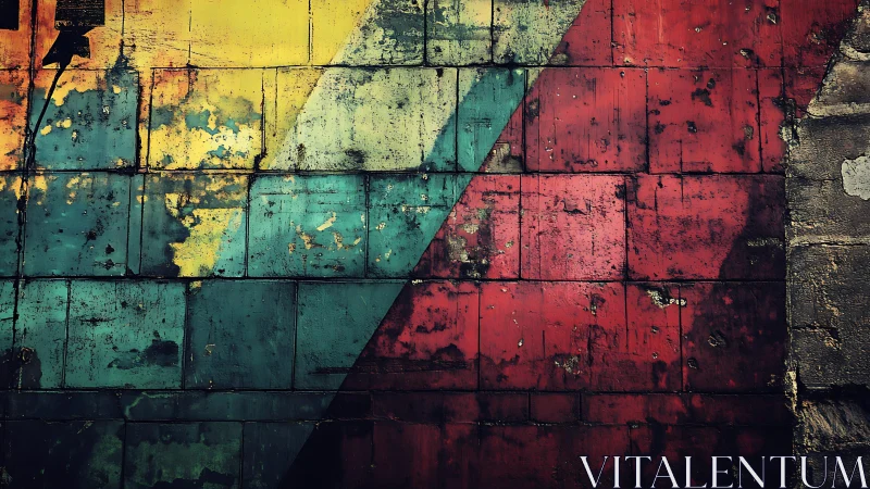 Vivid Geometric Street Art on Weathered Urban Wall, Grunge Style.