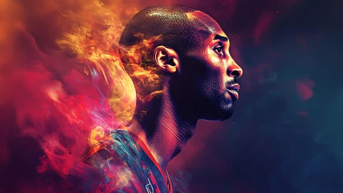 Side profile digital portrait merges athlete and color plumes