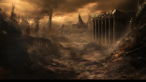 Silent path winds through a haunting post apocalyptic cityscape