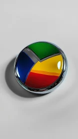 Chrome-style round icon shows glossy color segments.
