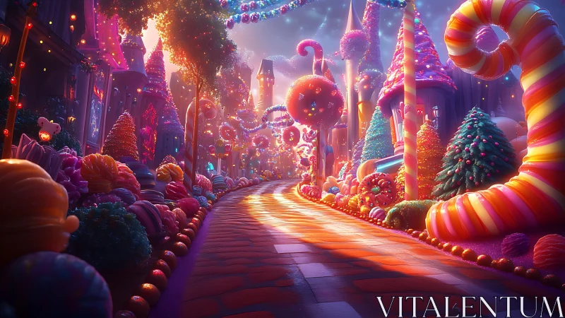 Candy-Textured Fantasy Cityscape with Luminous Holiday Architecture