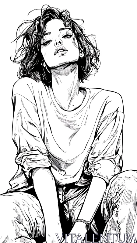 Confident line art portrait captures relaxed urban attitude