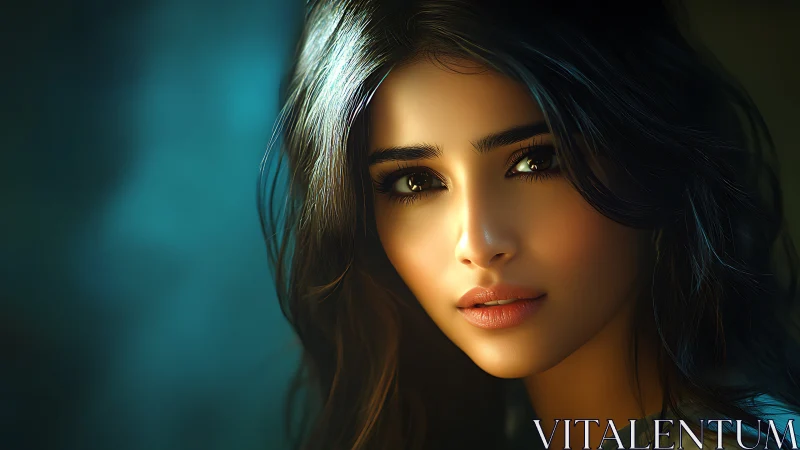 Digital portrait of woman in cinematic soft light.