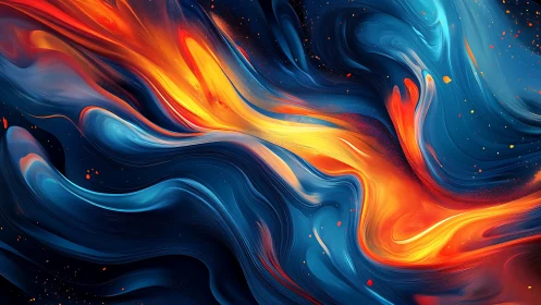 Fiery orange current cuts through deep swirling blue waves