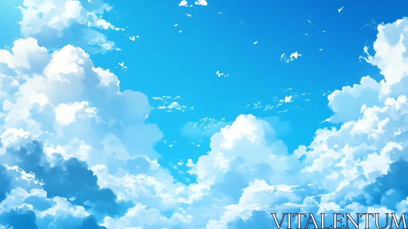 Layered cumulus cloudscape with high-chroma sky gradient rendering