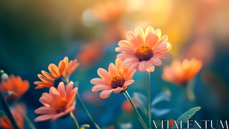 Gerbera daisies with warm bokeh: shallow depth field floral study.