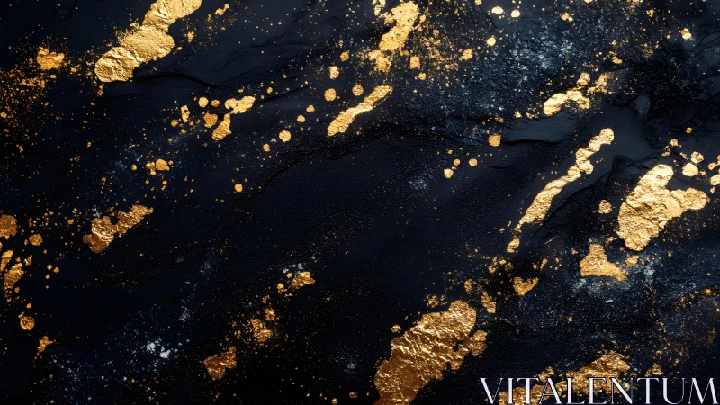 Elegant black and gold abstract painting with metallic texture.