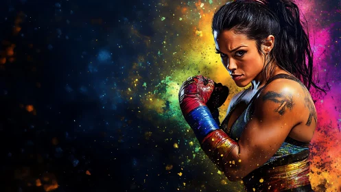 Composite Portrait: Athletic Female Subject Rendered with Chromatic Particle Dispersion Effect