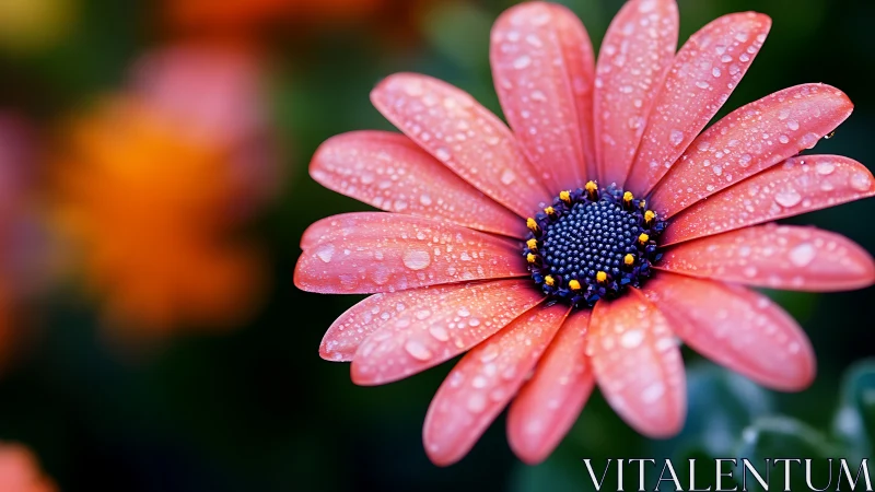 Pink Daisy with Water Droplets after Rain