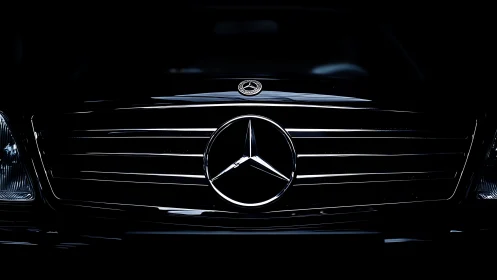 Low-key close-up isolates luxury car grille in dramatic contrast