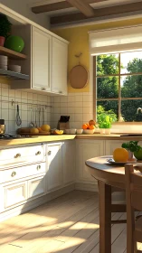 Morning citrus glow in a sunlit country kitchen sanctuary.