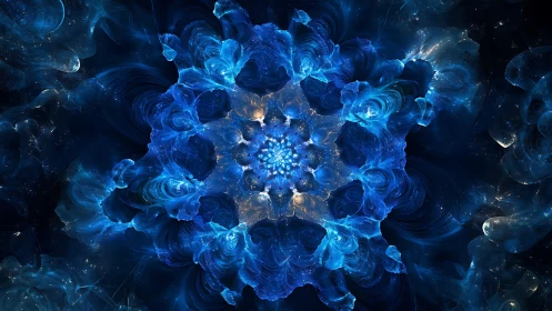 Radiant blue fractal bloom unfolds in a deep cosmic void