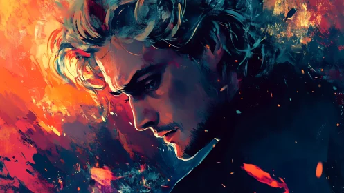 Side profile portrait of a man in vivid abstract lighting