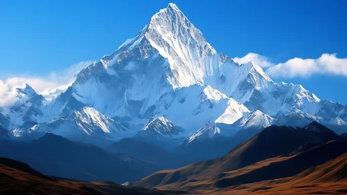 Photorealistic alpine massif with glacial summit geometry.