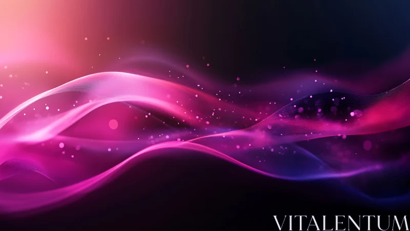 Neon magenta energy waves with particle trails on black gradient.