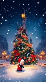 Snow-kissed castle watches a tiny Santa hero guard Christmas