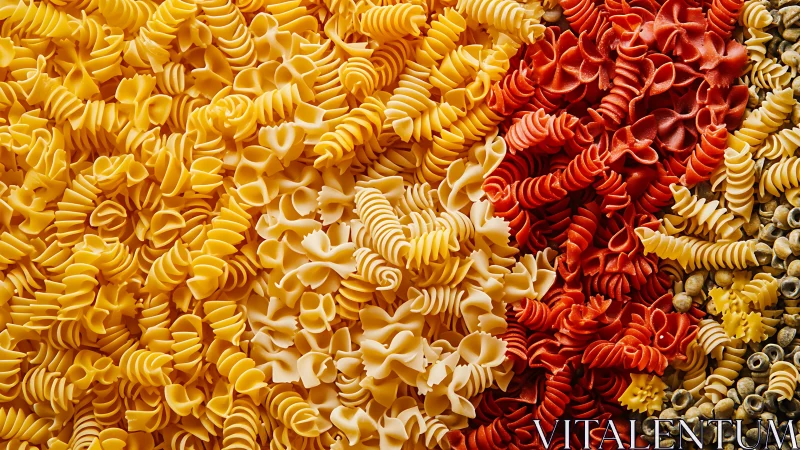 Colorful spiral pasta assortment forms a bold culinary pattern