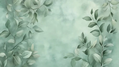 Soft sage botanical background with painterly leafy branches