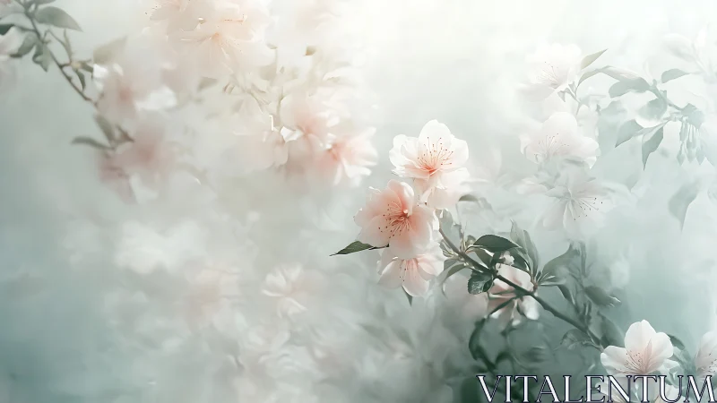 Soft Peach Blossoms Through Misty Haze.