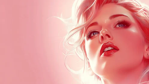 Soft pink glow around a confident, dreamy digital muse.