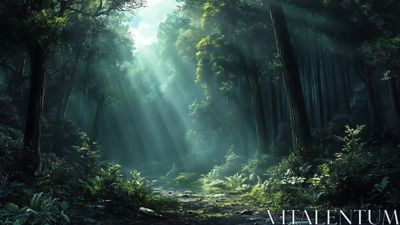 Cathedral Light Through Ancient Forest Canopy with God Rays