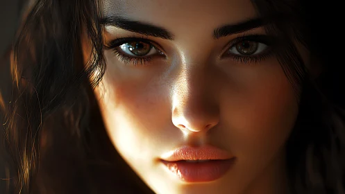 Soft sunlight embraces a serene, soulful digital portrait