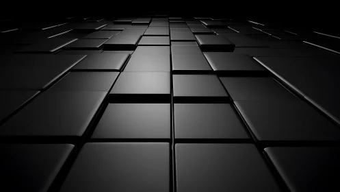 Black geometric 3D surface with glossy rectangular tiles.