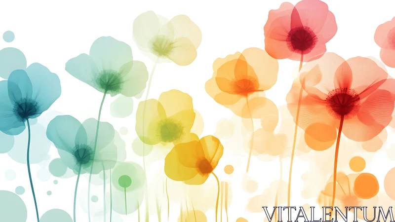 Watercolor Blooms in Rainbow Hues Create Serene Garden Magic.