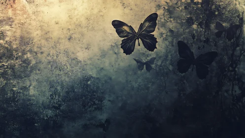 Midnight butterflies drifting across a weathered dreamscape.