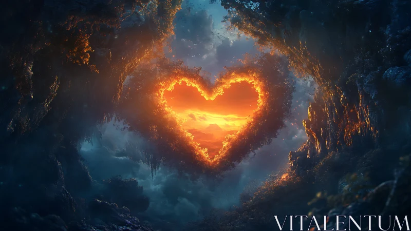 Luminous Heart Portal in Cavern: Digital Sci-Fi.