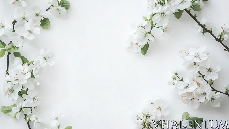 Delicate Blossoms Frame a Serene White Canvas