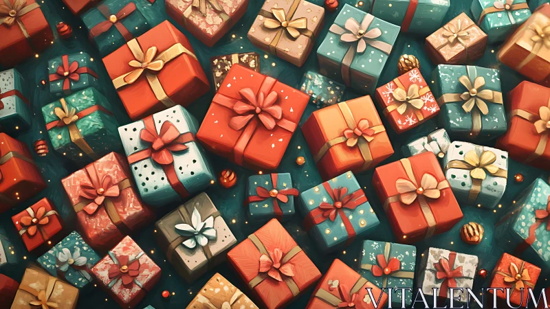Orthogonal array of ribboned gift boxes under soft bokeh lighting.