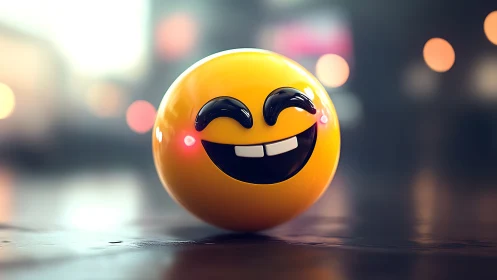 Bright glossy smiley ball beaming goofy nighttime joy.