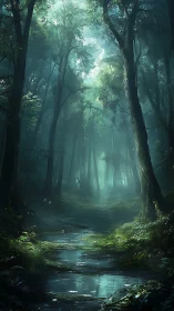 Misty Forest Stream: Nature's Hidden Sanctuary.