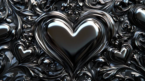Monochromatic Ornamental Heart: 3D Sculptural Baroque Composition.