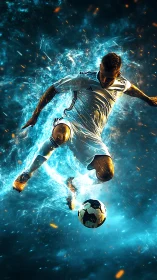 Blazing soccer hero launches a powerful midair kick