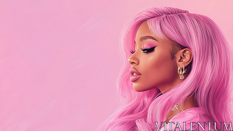 Vibrant pink portrait of stylish woman in profile view.