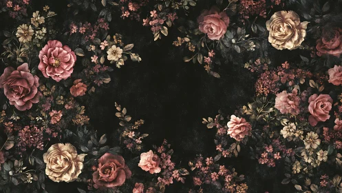 Vintage Floral Pattern on Dark Background