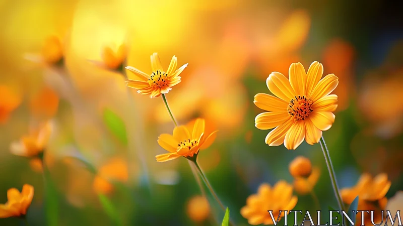 Yellow Gerbera Daisies in Garden Setting with Selective Focus
