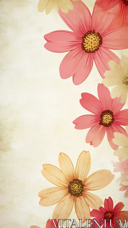 Cheerful Cosmos Flowers Bloom in Warm Vintage Hues.