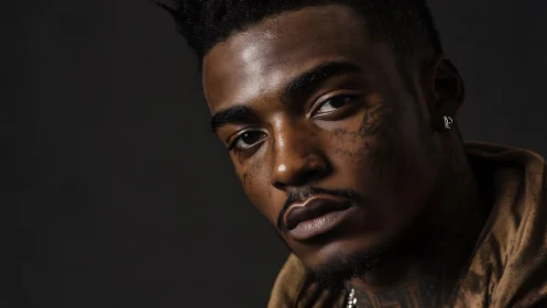 Quiet strength in a thoughtful tattooed portrait gaze.